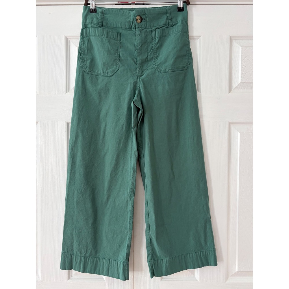 Maeve Anthropologie The Colette Wide Leg Pants Green Linen Blend Size 30